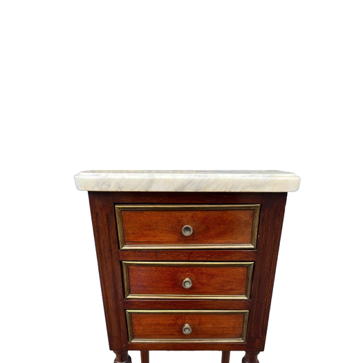 Petite pair of Louis XVI style mahogany bedside tables