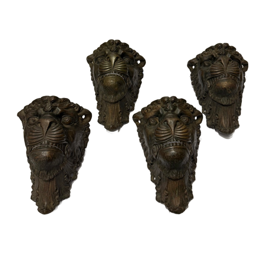 Set of 4 bronze lion billiard pockets