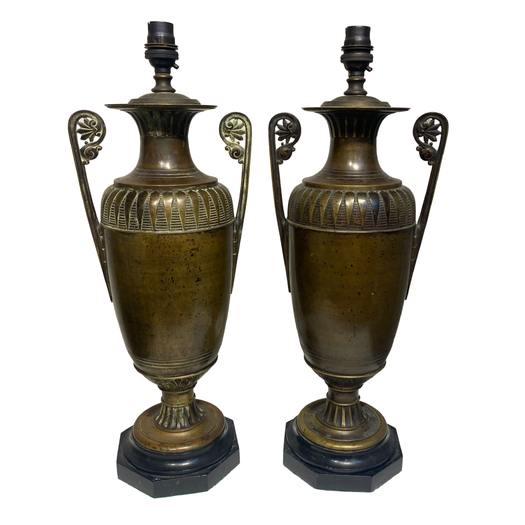 Pair of French 19th century classical bronze urn lamps