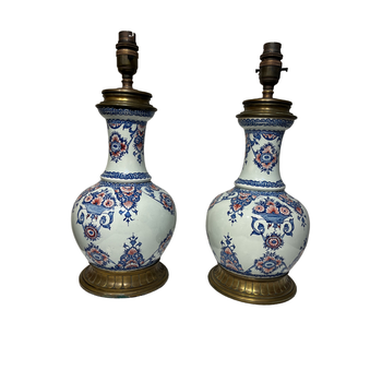 Pair of 19th Century Blue and White French Faience lamps