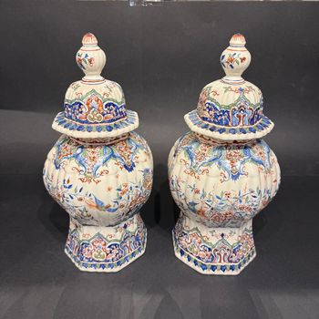 Pair of Delft lidded vases