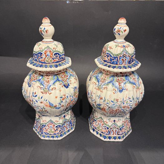 Pair of Delft lidded vases