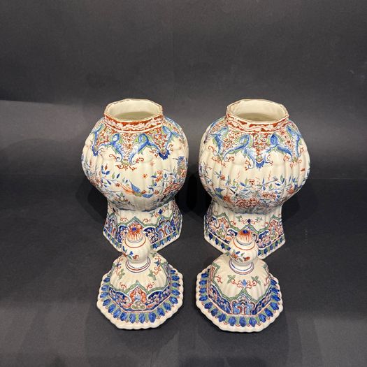 Pair of Delft lidded vases