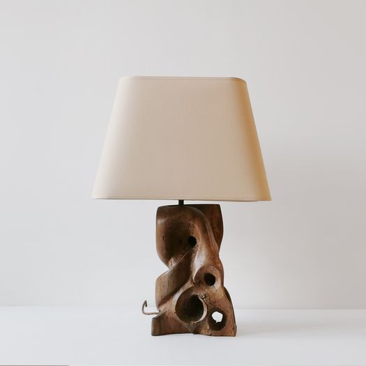 A Carved Wood Table Lamp