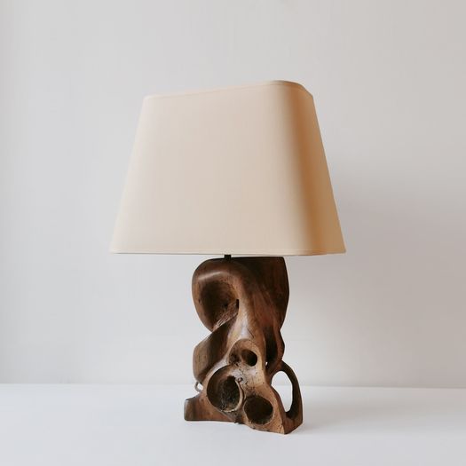 A Carved Wood Table Lamp