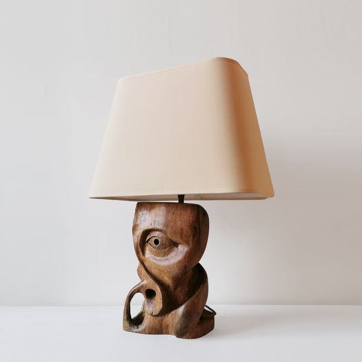 A Carved Wood Table Lamp