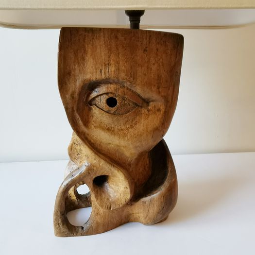 A Carved Wood Table Lamp
