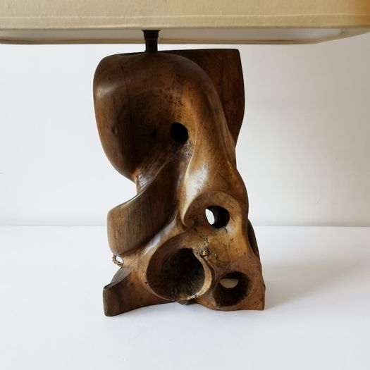 A Carved Wood Table Lamp
