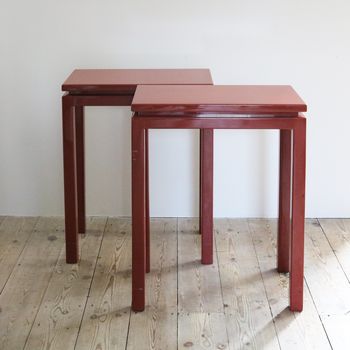 A Pair of Red Lacquer Console Tables