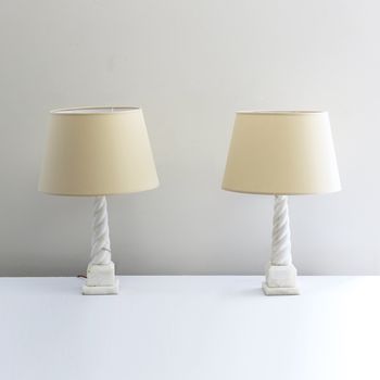 A Pair of Twisted Alabaster Table Lamps