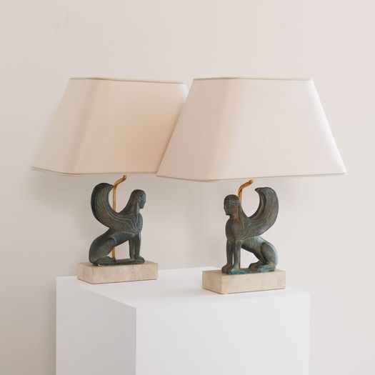 A Pair of Sphinx Table Lamps