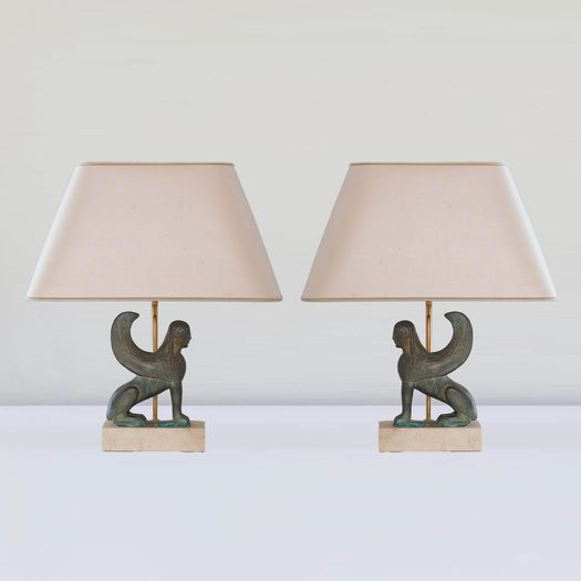 A Pair of Sphinx Table Lamps