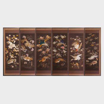 A Set of 6x Japanese Silk Panels