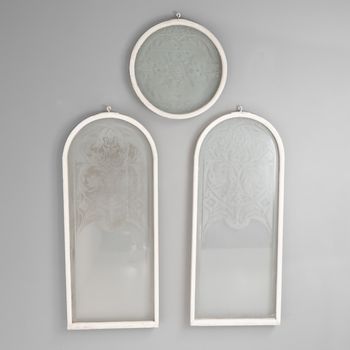 Set of Three Etched Glass Windows
