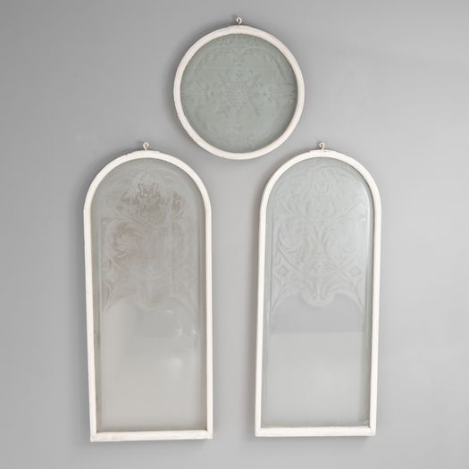 Set of Three Etched Glass Windows
