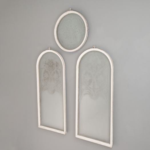 Set of Three Etched Glass Windows
