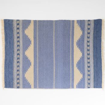Mid-Century Swedish Kilim in Dark Blue Tones