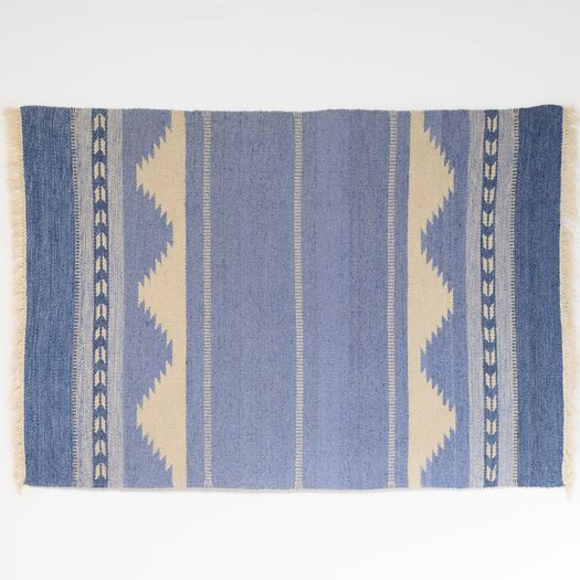 Mid-Century Swedish Kilim in Dark Blue Tones