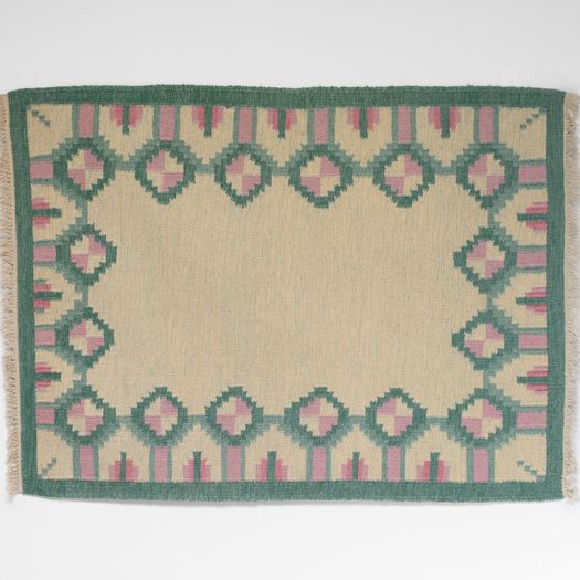 Mid-Century Swedish Kilim in Tones of Green and Pink