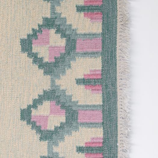 Mid-Century Swedish Kilim in Tones of Green and Pink