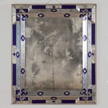 Large Late 19th Century Venetian Clear and Cobalt Blue Mirror