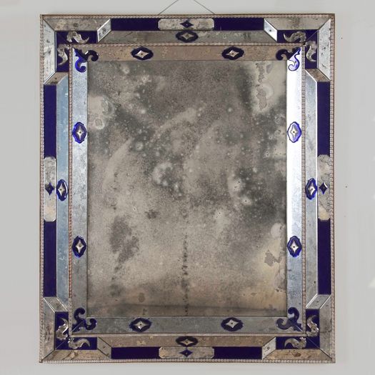 Large Late 19th Century Venetian Clear and Cobalt Blue Mirror