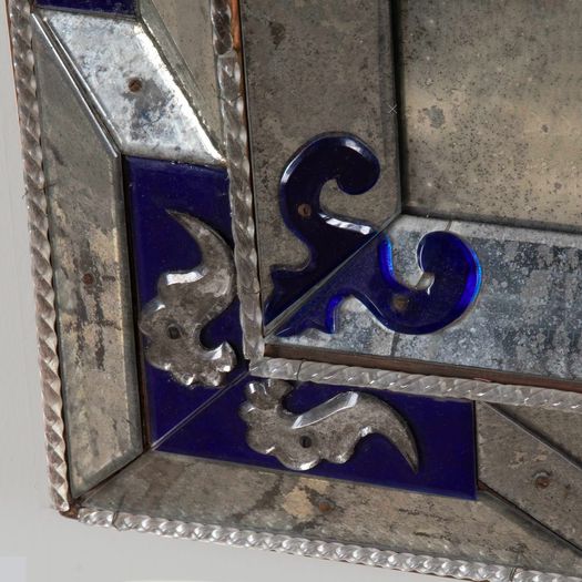 Large Late 19th Century Venetian Clear and Cobalt Blue Mirror