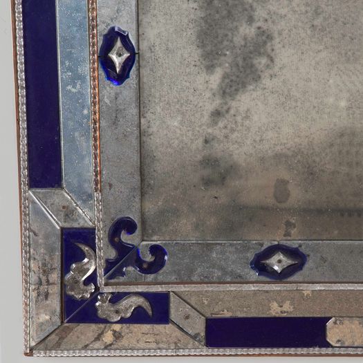 Large Late 19th Century Venetian Clear and Cobalt Blue Mirror