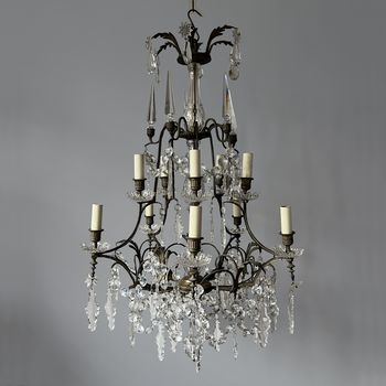 A Large French Baccarat Style Bronze Framed Chandelier