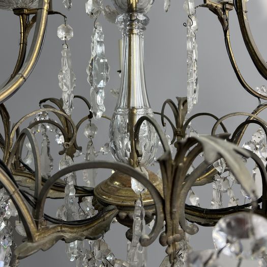 A Large French Baccarat Style Bronze Framed Chandelier