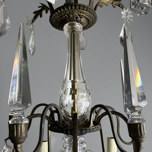 A Large French Baccarat Style Bronze Framed Chandelier