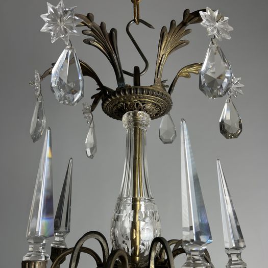 A Large French Baccarat Style Bronze Framed Chandelier