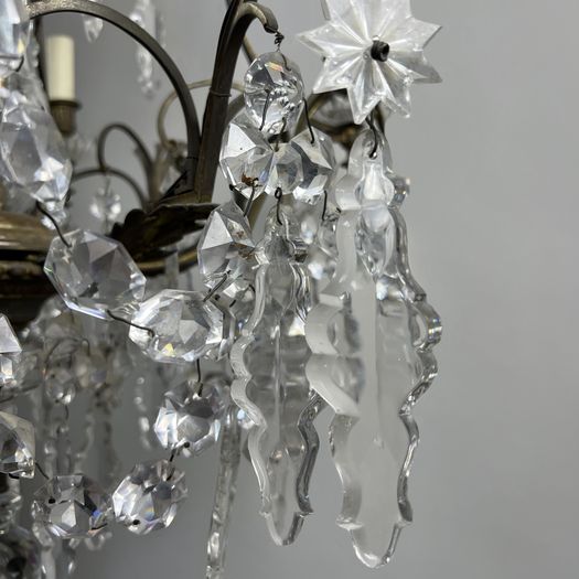 A Large French Baccarat Style Bronze Framed Chandelier