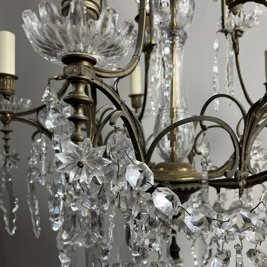 A Large French Baccarat Style Bronze Framed Chandelier