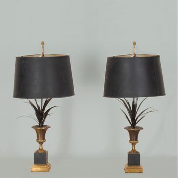 Pair of 20th Century French Maison Charles Style Frond Palm Lamps