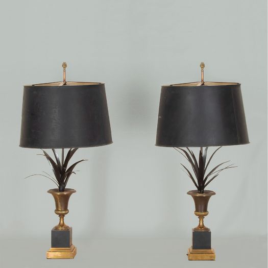 Pair of 20th Century French Maison Charles Style Frond Palm Lamps