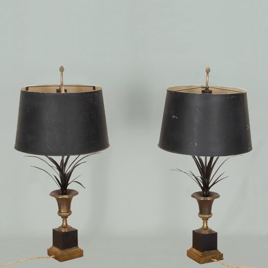 Pair of 20th Century French Maison Charles Style Frond Palm Lamps