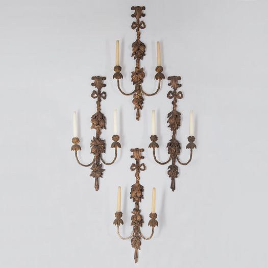 Set of Four English Large Carved Wood Wall Lights