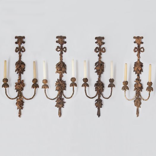 Set of Four English Large Carved Wood Wall Lights