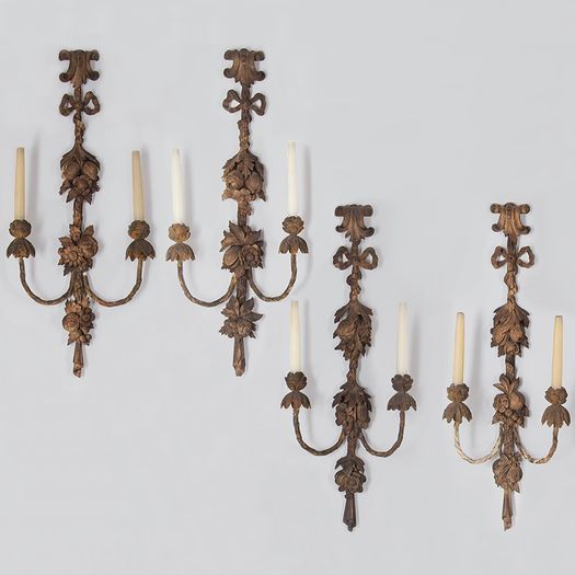 Set of Four English Large Carved Wood Wall Lights