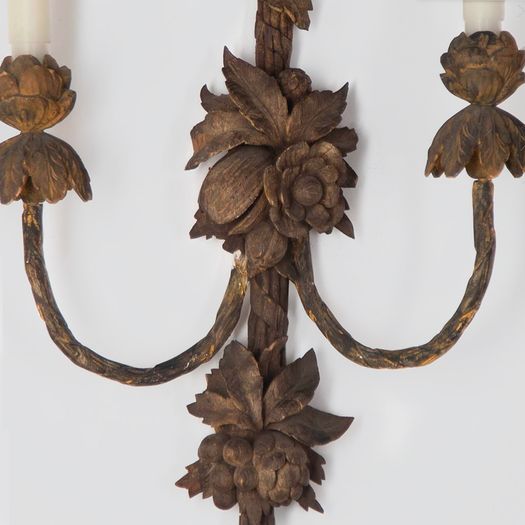 Set of Four English Large Carved Wood Wall Lights