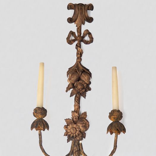 Set of Four English Large Carved Wood Wall Lights
