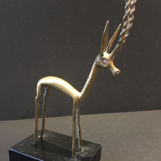 A Mid 20th Century Brass Antelope on Wooden Base