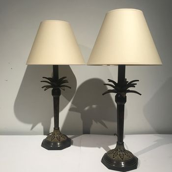 Pair of 1970s Bronze Palm Lamps