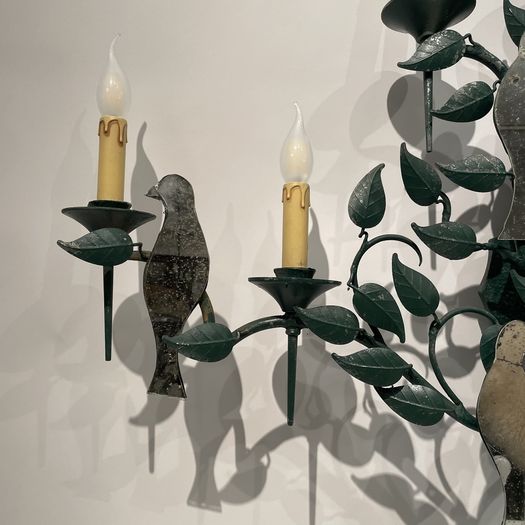 A Decorative Iron and Mirrored Wall Light
