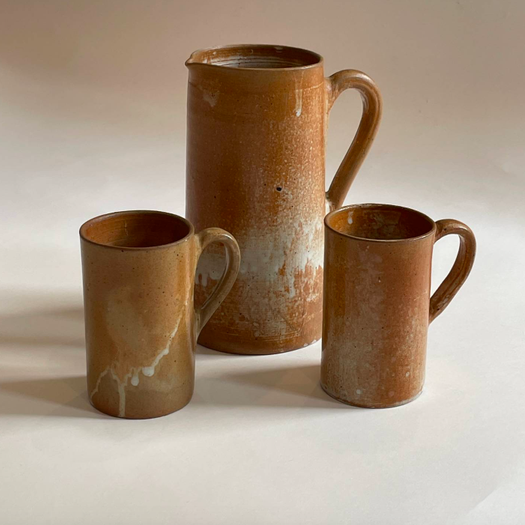 French Mid Century Ceramic Pitcher & Mugs