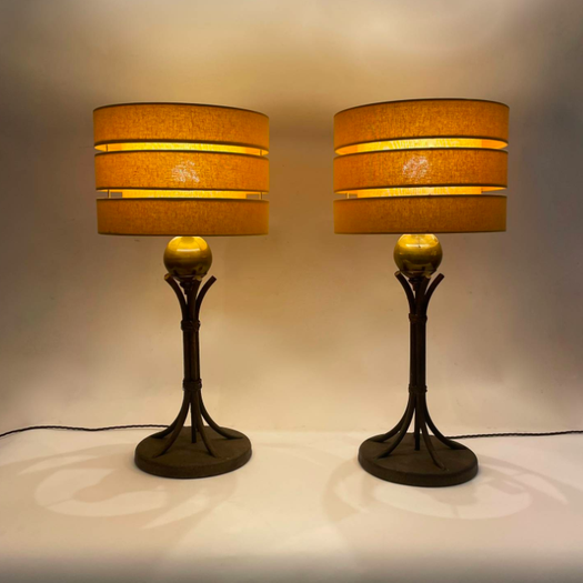 A Pair of Brass & Iron Table Lamps