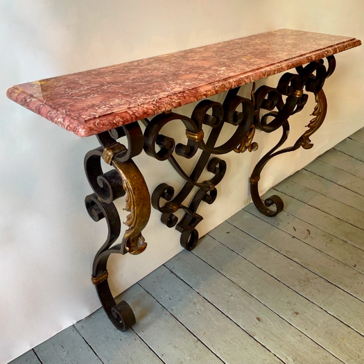 A French Wrought Iron Marble Topped Console