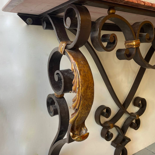 A French Wrought Iron Marble Topped Console