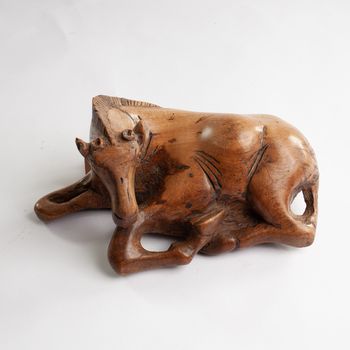 Carved Root Water Buffalo Sculpture